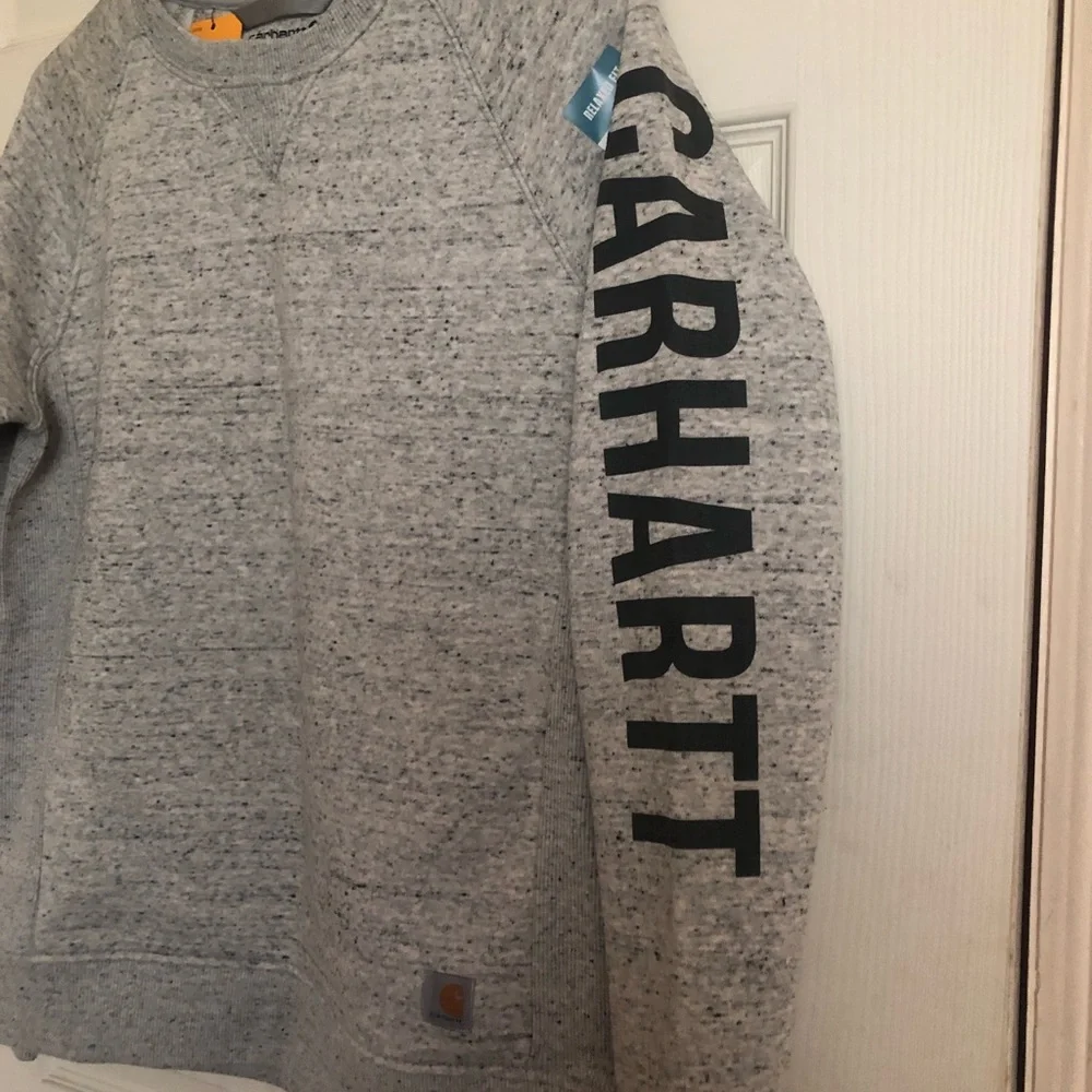 Relaxed Fit Midweight Crewneck Block Logo Sleeve Graphic Sweatshirt size small - Picture 5 of 5